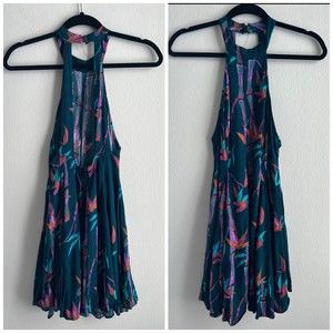 📣SOLD——Urban Outfitters Kimchi Blue Green Bamboo Print Halter Dress